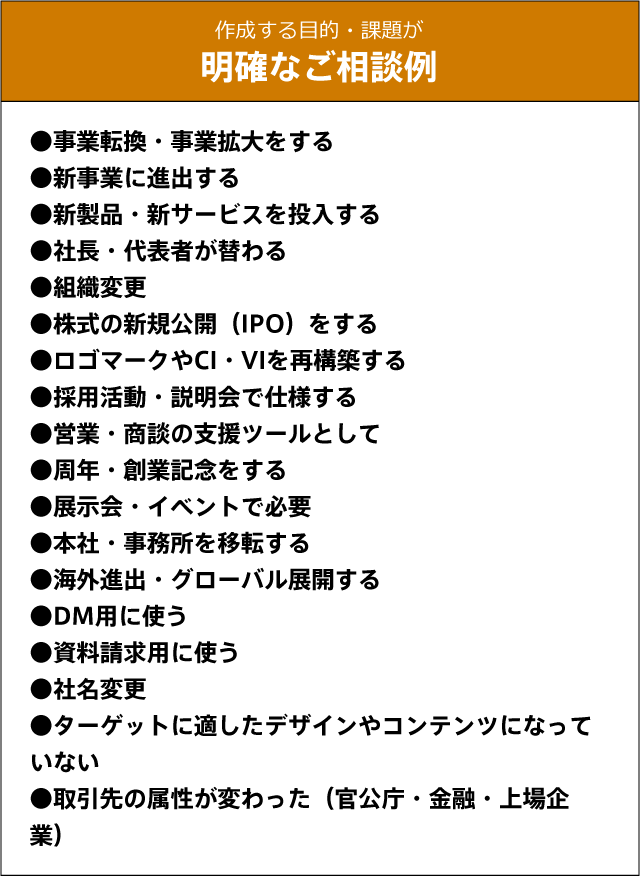 作成する目的・課題が 明確なご相談例